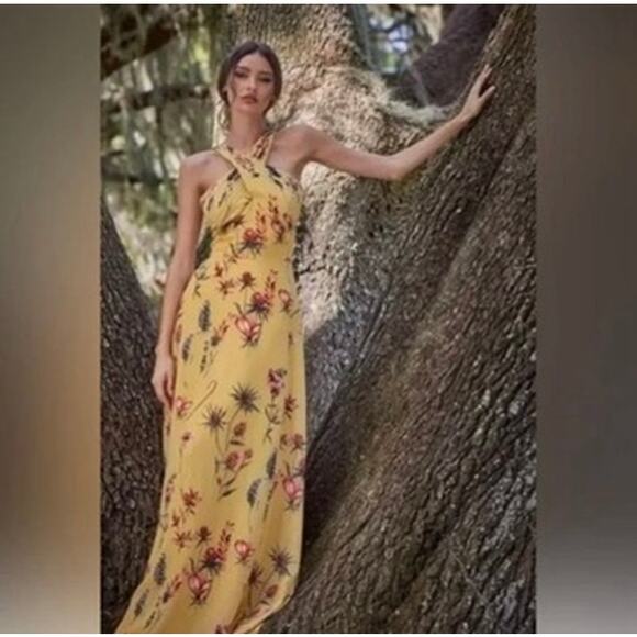 Dress The Population Brenna Canary Multi Yellow Floral Sheath Maxi Dress Small - Picture 13 of 13